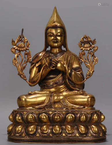 GILT BRONZE TSONGKAHAPA STATUE