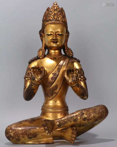 GILT BRONZE GUANYIN BUDDHA STATUE