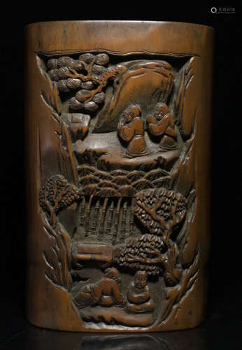 LI YAO MARK BAMBOO CARVED BRUSH POT