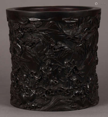 ZITAN FIGURE STORY PATTERN BRUSH POT