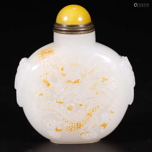 HETIAN JADE DRAGON PATTERN SNUFF BOTTLE