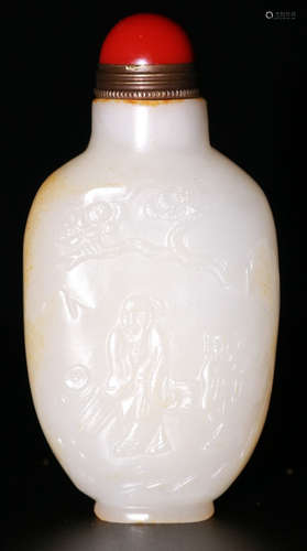 HETIAN JADE FIGURE STORY PATTERN SNUFF BOTTLE