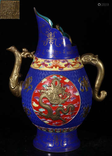 QIANLONG MARK ENAMELED GLAZE DRAGON PATTERN VASE