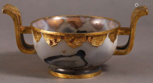 AGATE BOWL EMBEDDED WITH GOLD