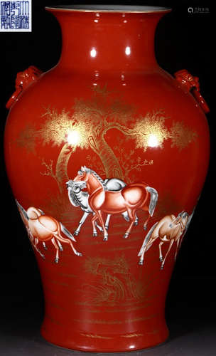 DAQINGQIANLONGNIANZHI MARK ENAMELED GLAZE VASE