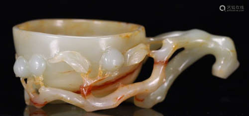 HETIAN JADE CUP CARVED WITH PEACH