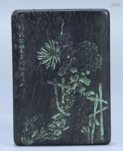 CHENXIANG WOOD TABLET CARVED WITH FLOWER&POETRY