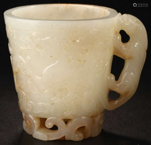 HETIAN JADE CUP CARVED WITH BEAST