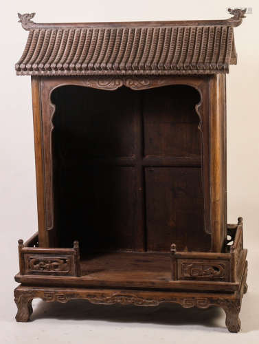 HUALI WOOD PAGODA CARVED WITH BEAST PATTERN