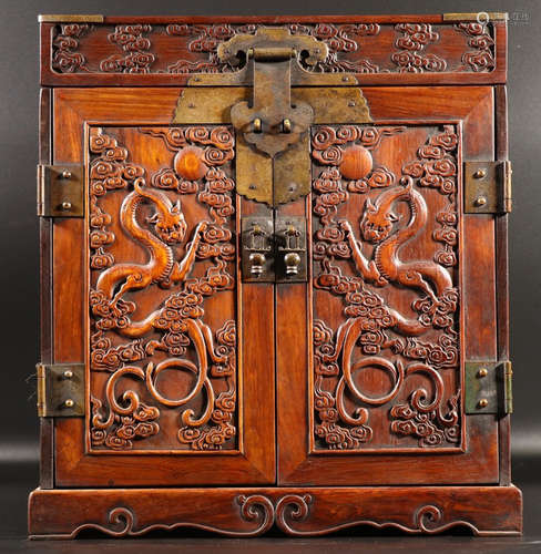 HUALI WOOD CABINET CARVED WITH BEAST