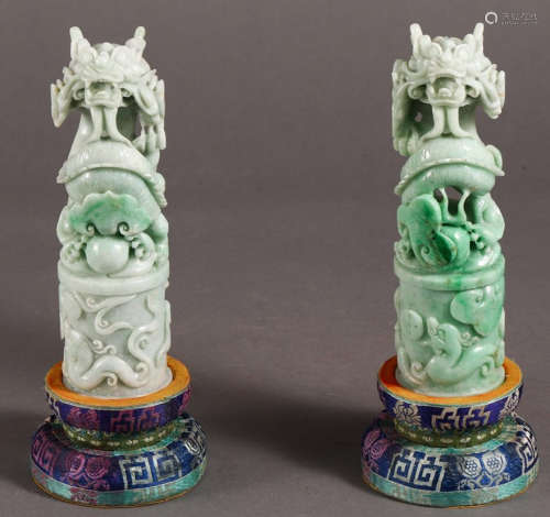 PAIR OF JADEITE SEAL CARVED WITH DRAGON