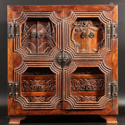 HUALI WOOD CABINET CARVED WITH FLOWER