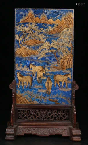 LAZULI SCREEN CARVED WITH HOURSES&POETRY