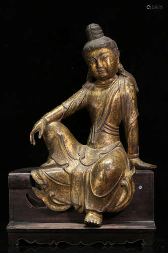 GILT BRONZE GUANYIN BUDDHA STATUE