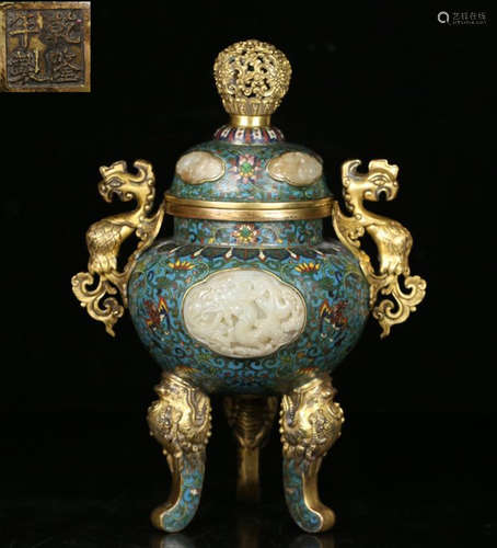 QIANLONGNIANZHI MARK CLOISONNE CENSER