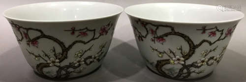 PAIR OF FAMILLE ROSE GLAZE BOWL WITH FLOWER&POETRY PATTERN
