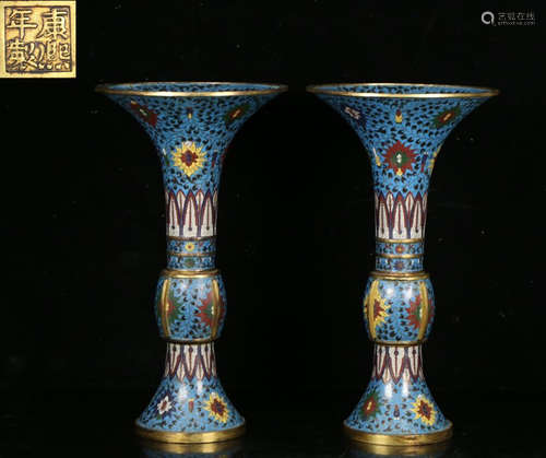 KANGXINIANZHI MARK CLOISONNE VASE PAIR