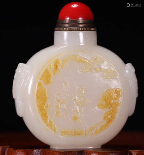 HETIAN JADE SNUFF BOTTLE CARVED WITH STORY&POETRY