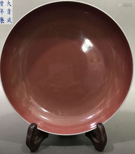 DAQINGXIANFENGNIANZHI MARK RED GLAZE PLATE