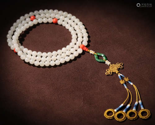 HETIAN JADE STRING NECKLACE WITH 108 BEADS