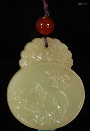 HETIAN YELLOW JADE TABLET CARVED WITH HORSE