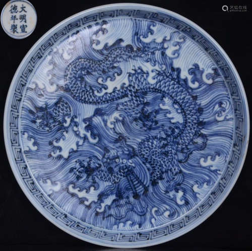 DAMINGXUANDENIANZHI MARK BLUE&WHITE GLAZE PLATE