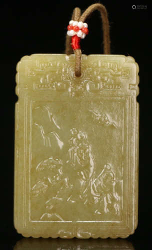 HETIAN YELLOW JADE TABLET CARVED WITH STORY&POETRY