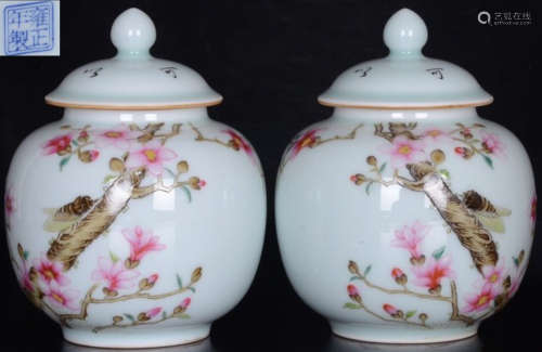 YONGZHENGNIANZHI MARK FAMILLE ROSE GLAZE JAR PAIR