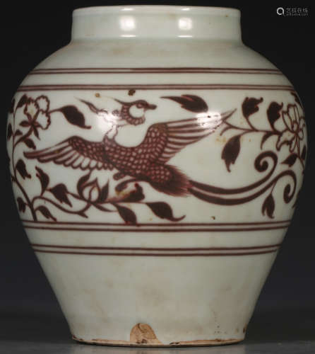 RED&WHITE GLAZE JAR PAINTED WITH PHOENIX