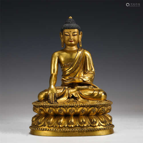 GILT BRONZE SAKYAMUNI BUDDHA STATUE MING DYNASTY