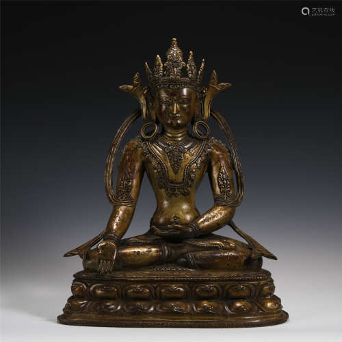 GILDED BUDDHA SEATED ON PEDESTAL