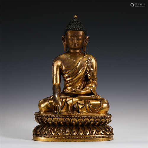 GILT BRONZE SAKYAMUNI BUDDHA STATUE