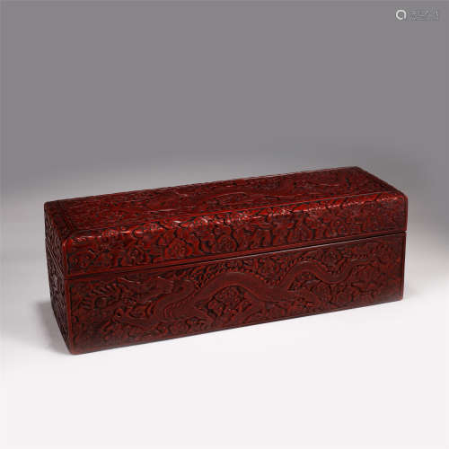 CHINESE CARVED DRAGON PATTERN RECTANGLE CINNABAR BOX