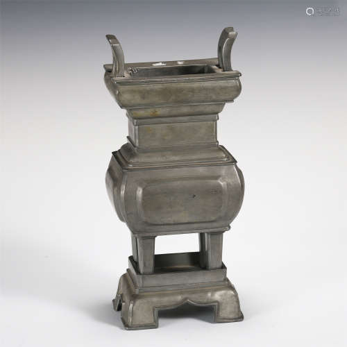 CHINESE TIN SQUARE CENSER ON STAND