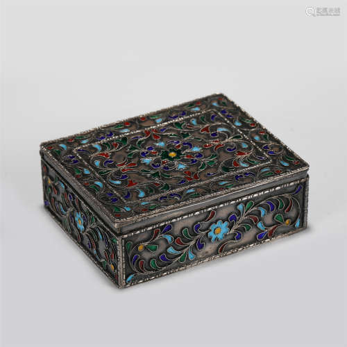 CHINESE SILVER INLAID ENAMELING FLOWER PATTERN BOX