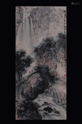 FU BAOSHI: INK AND COLOR ON PAPER PAINTING 'LANDSCAPE SCENERY'