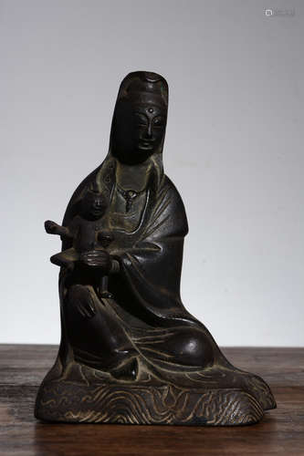 BRONZE CAST 'GUANYIN' SEATED FIGURE