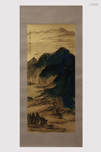 SUN YUNSHENG: INK AND COLOR ON PAPER PAINTING 'LANDSCAPE SCENERY'