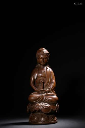 HUANGYANG WOOD CARVED 'GUANYIN' SEATED FIGURE