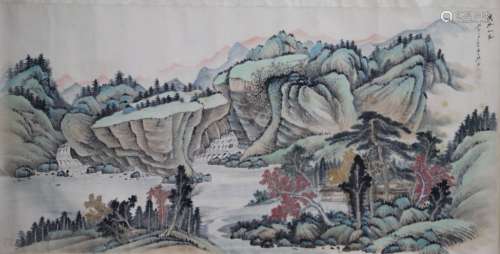 ZHANG DAQIAN: INK AND COLOR ON PAPER HORIZONTAL SCROLL 'LANDSCAPE SCENERY'