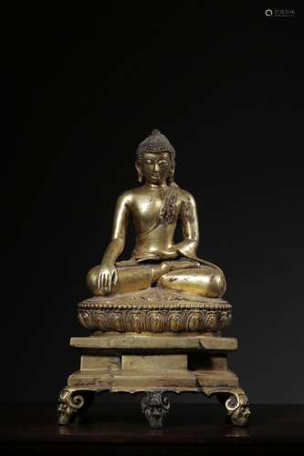 GILT BRONZE CAST 'SHAKYAMUNI' SEATED FIGURE