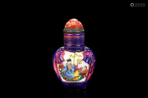 FAMILLE ROSE GLASS OVERLAY 'PEOPLE' SNUFF BOTTLE