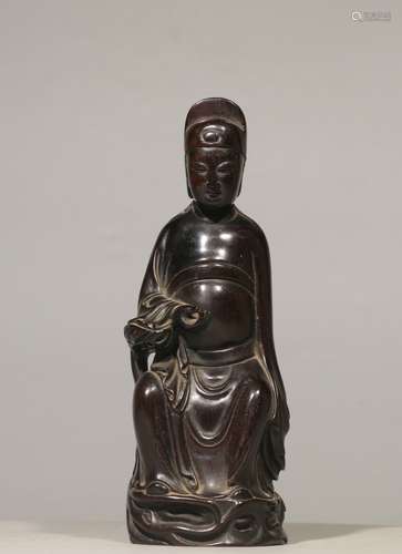 ZITAN WOOD CARVED 'SCHOLAR' SEATED FIGURE