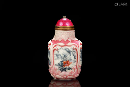 GRISAILLE PAINTED GLASS 'LANDSCAPE' SNUFF BOTTLE