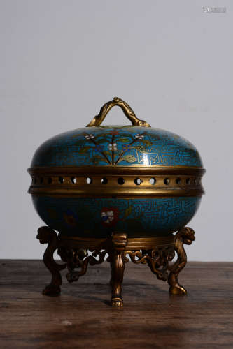 CLOISONNE ENAMELED AND GILT 'FLOWERS' CENSER WITH LID