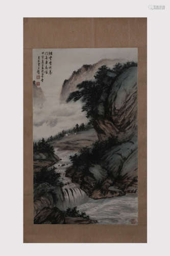 HUANG JUNBI: INK AND COLOR ON PAPER PAINTING 'LANDSCAPE SCENERY'