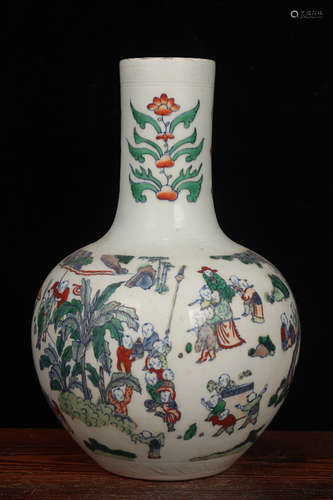 QING DYNASTY--BLUE WHITE DOUCAI A HUNDRED KIDS BOTTLE VASE