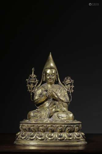 GILT BRONZE CAST 'TSONGKHAPA' SEATED FIGURE