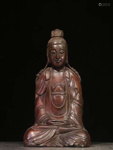 ALOE WOOD CARVED 'GUANYIN' SEATED FIGURE