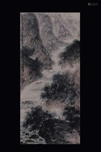 FU BAOSHI: INK AND COLOR ON PAPER PAINTING 'LANDSCAPE SCENERY'